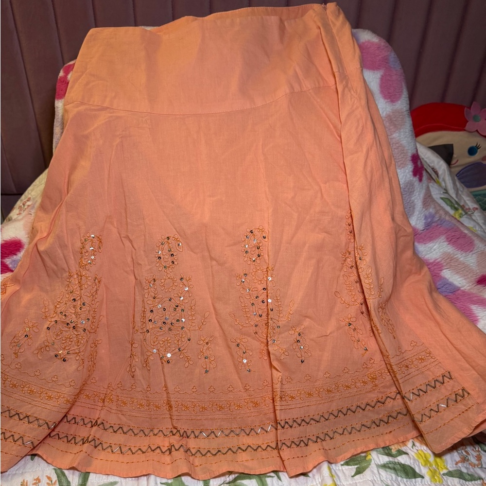 Forever 21 Peach Embroidered A-Line Skirt